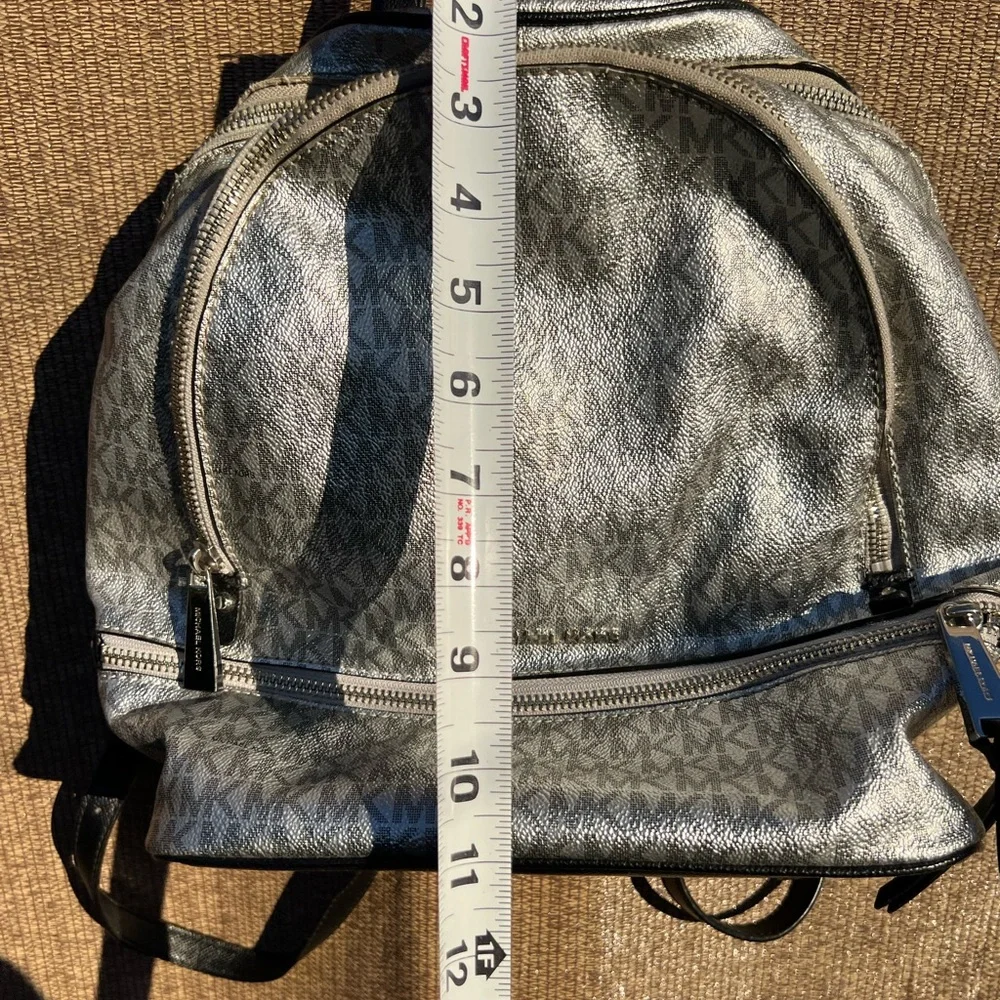 Michael Kors Mini Backpack MK Signature Women’s Leather Black Metallic Silver - Picture 6 of 12